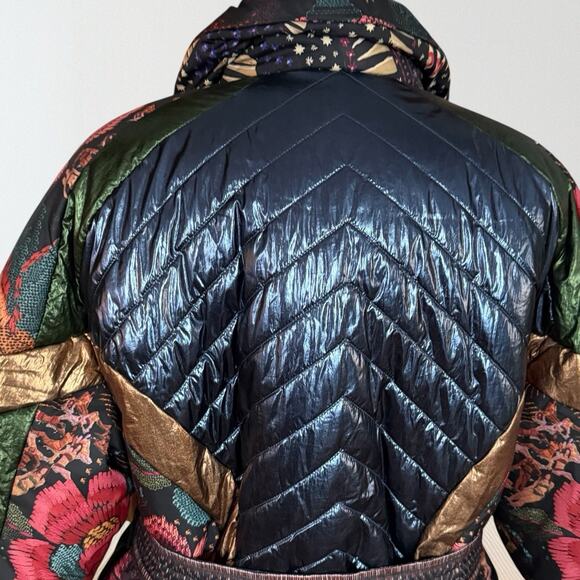 Farm Rio NEW Black Wild Bananas Metallic Reversible Puffer Sz S Jacket 50B $350 - Picture 10 of 16